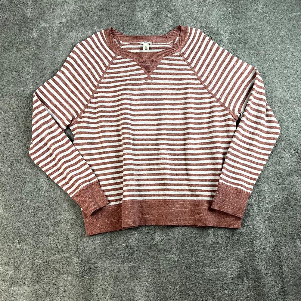 LL‎ Bean Sweater Womens XL Knit Striped Lightweight Organic Cotton Crewneck
